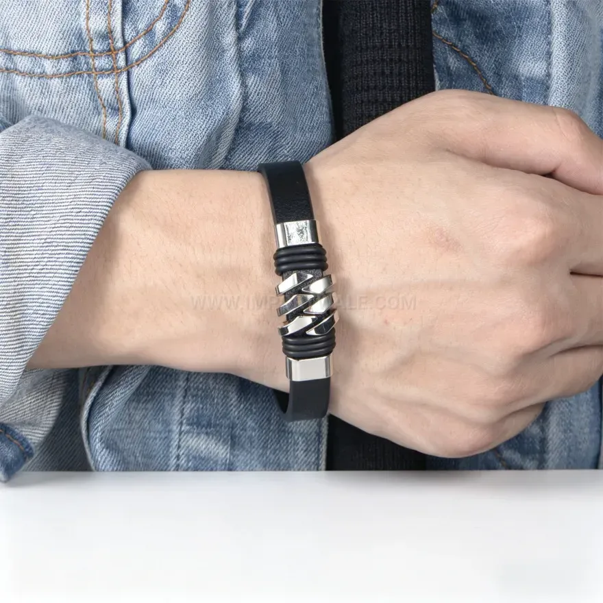 Fashion Minimalist Leather Cord Bracelet With Stainless Steel Clasp