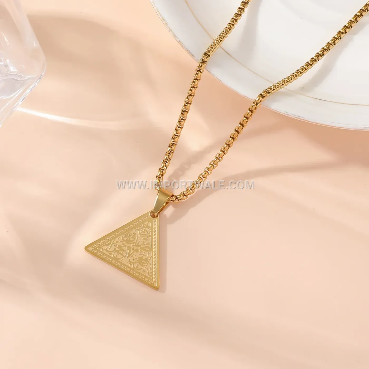 Triangle Stainless Steel Islamic Inscription Quran Pendant Necklace