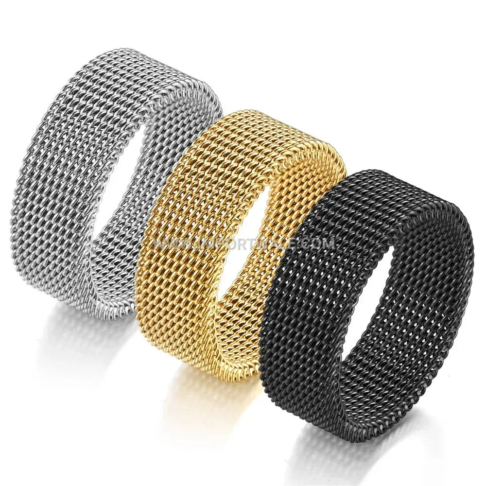Textured Mesh Lattice Pattern Stainless Steel Band Ring