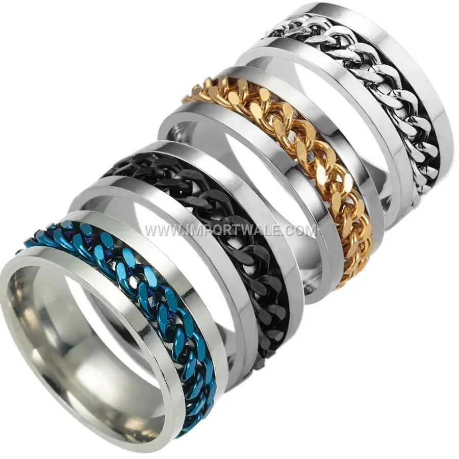 Men Stainless Steel Rotatable Chain Spinner Ring