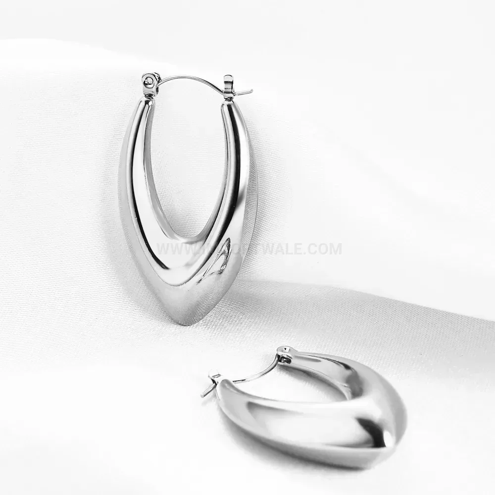 Premium Polished V Shape Hollow Stainless Steel Hoop Earrings