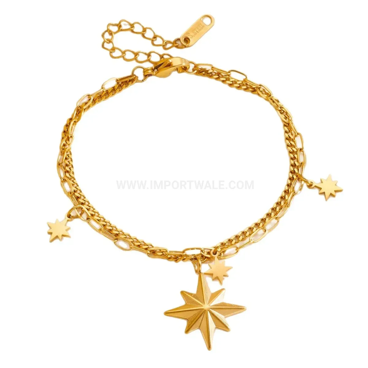 Eight Point Star Stainless Steel Thick Chain Bracelet