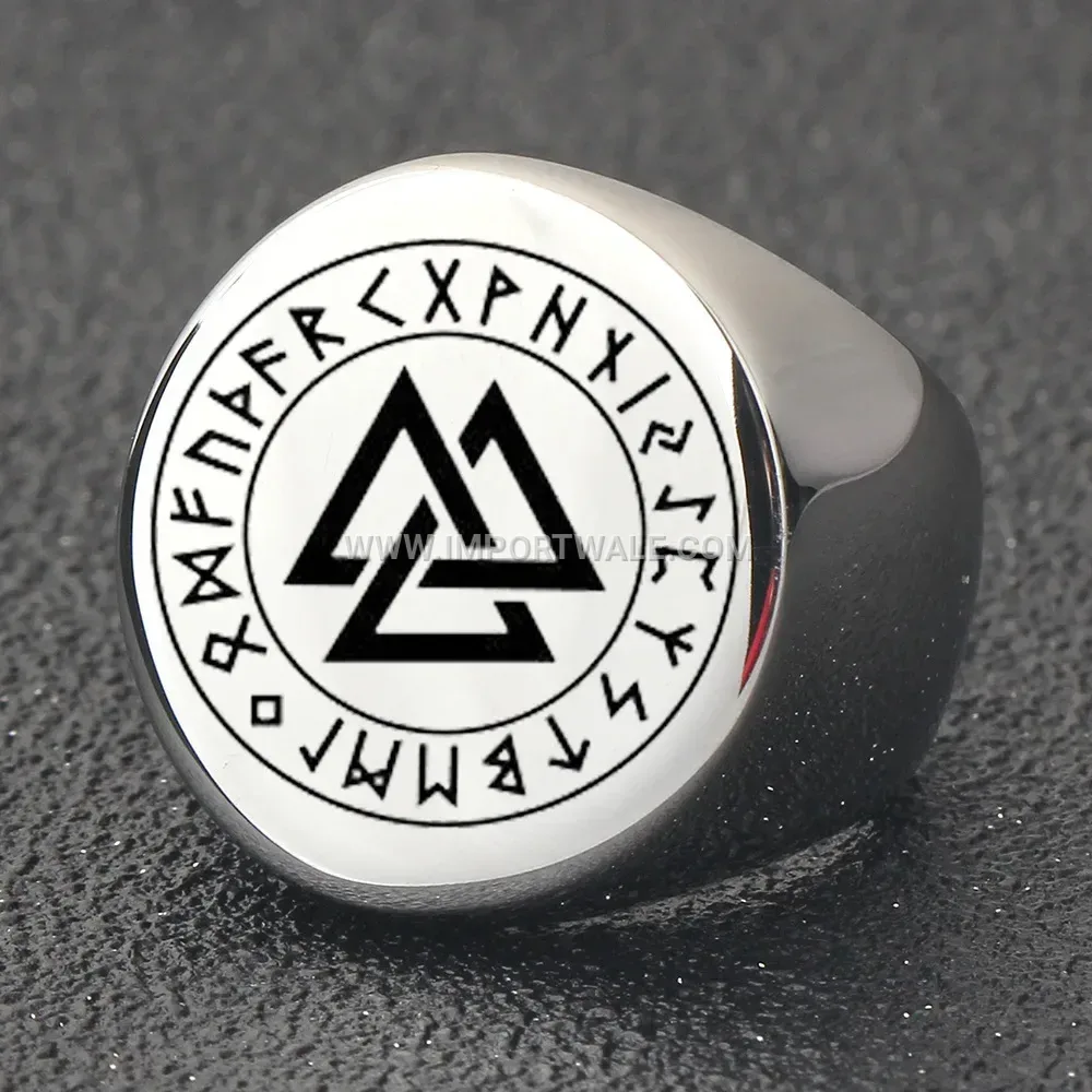 Norse Rune Engraved Stainless Steel Signet Ring