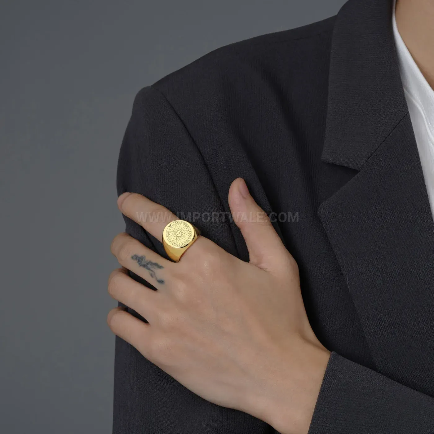 Stylish Zodiac Symbol Engraved Polished Stainless Steel Ring