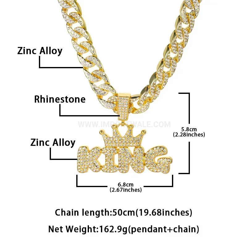 Iced Out King Letter Pendant with Thick Cuban Chain