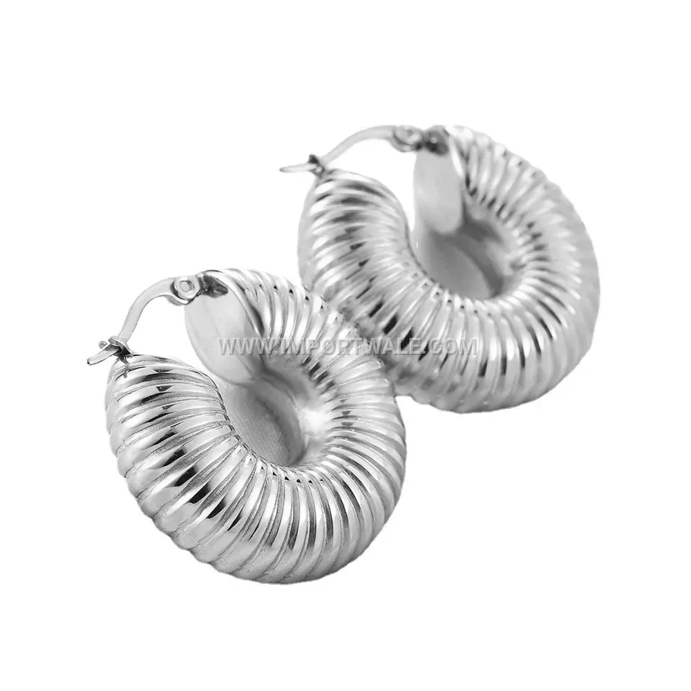 Striped Solid Stainless Steel Geometric Hoop Earrings