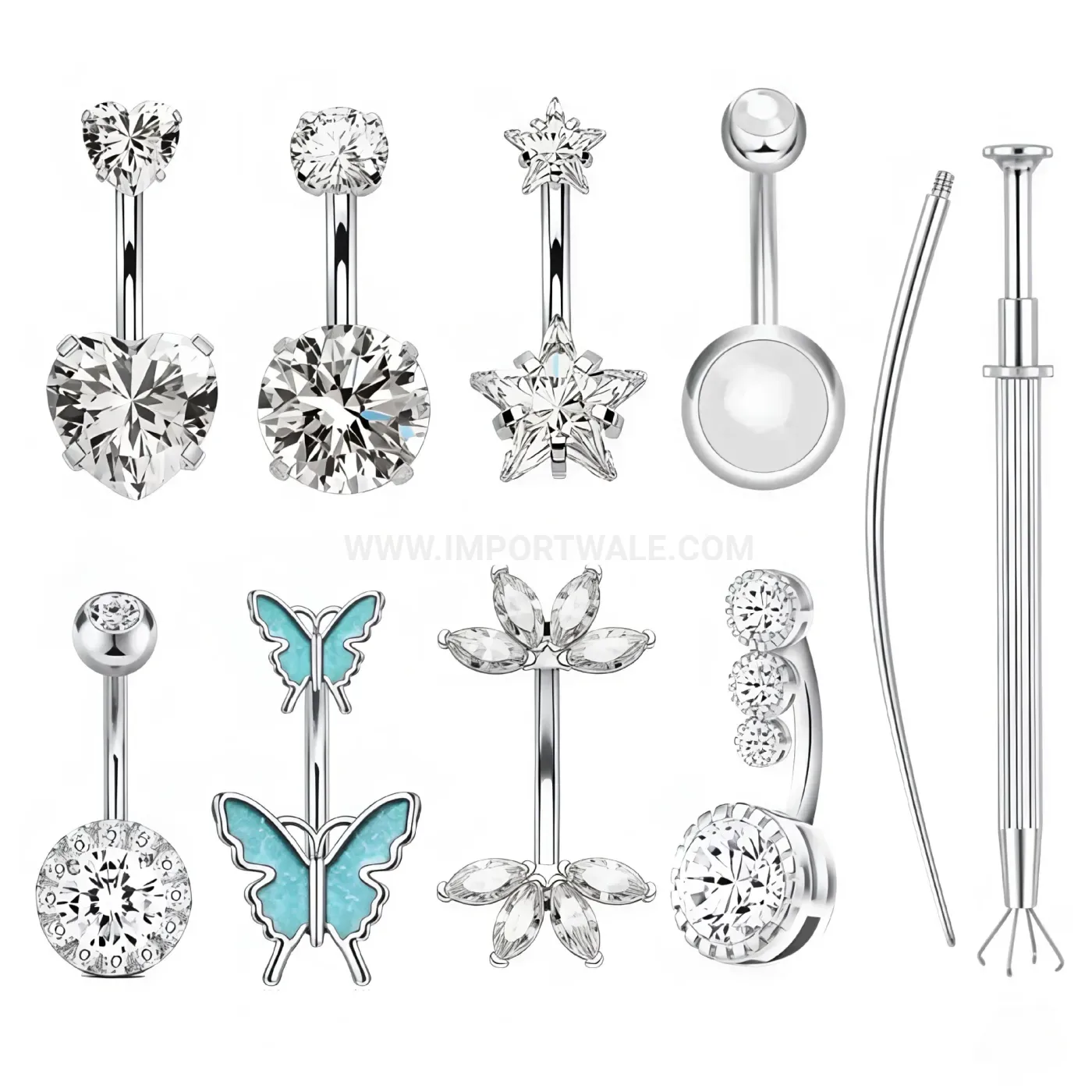 Fashion Rhinestone Star and Heart Body Piercing Jewelry Set