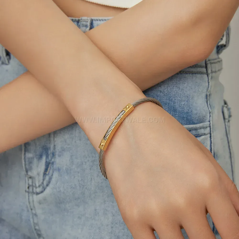Premium Minimalist Cable Wire Stainless Steel Open Bangle