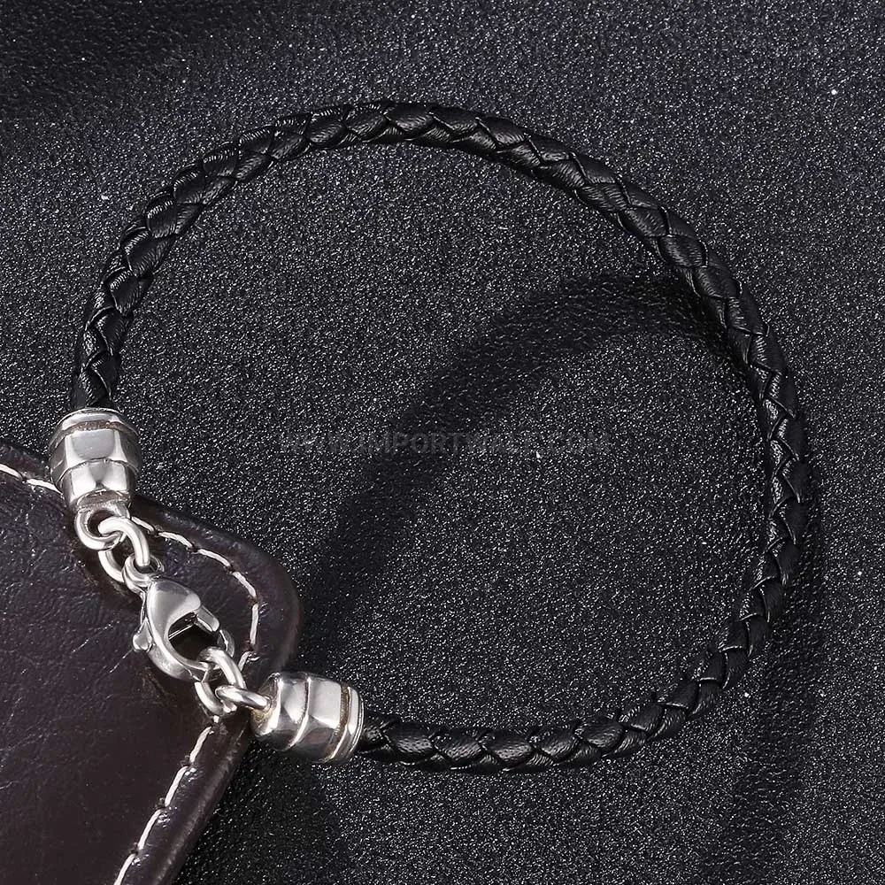 Woven Leather Hook Bracelet with Stainless Steel Accents