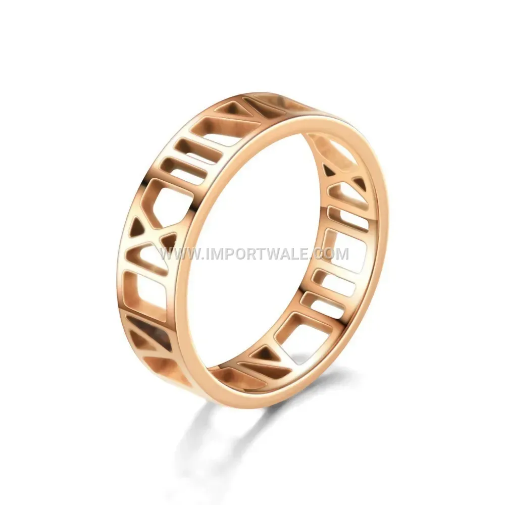Openwork Roman Numeral Cutout Stainless Steel Ring