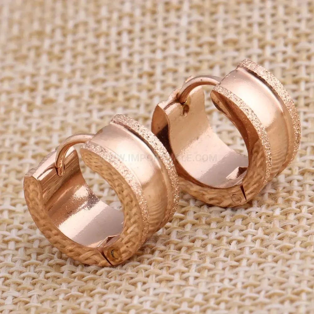 Premium Frosted Rose Gold Stainless Steel Huggie Hoop Earrings