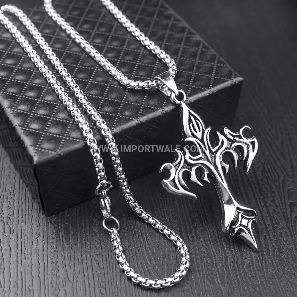 Vintage Flame Cross Stainless Steel Men Pendant
