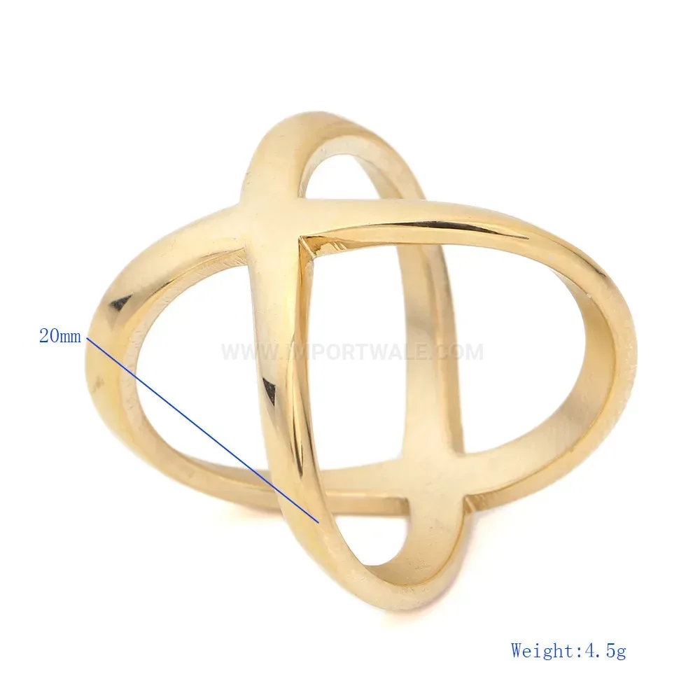 Fashion Bold Cutout Crossover Gold Stainless Steel Statement Ring