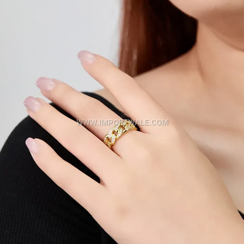 Cuban Chain Stainless Steel Ring with Cubic Zirconia