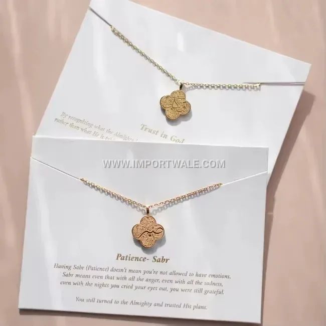 Stainless Steel Four-Leaf Clover Faith Inscribed Pendant Jewelry
