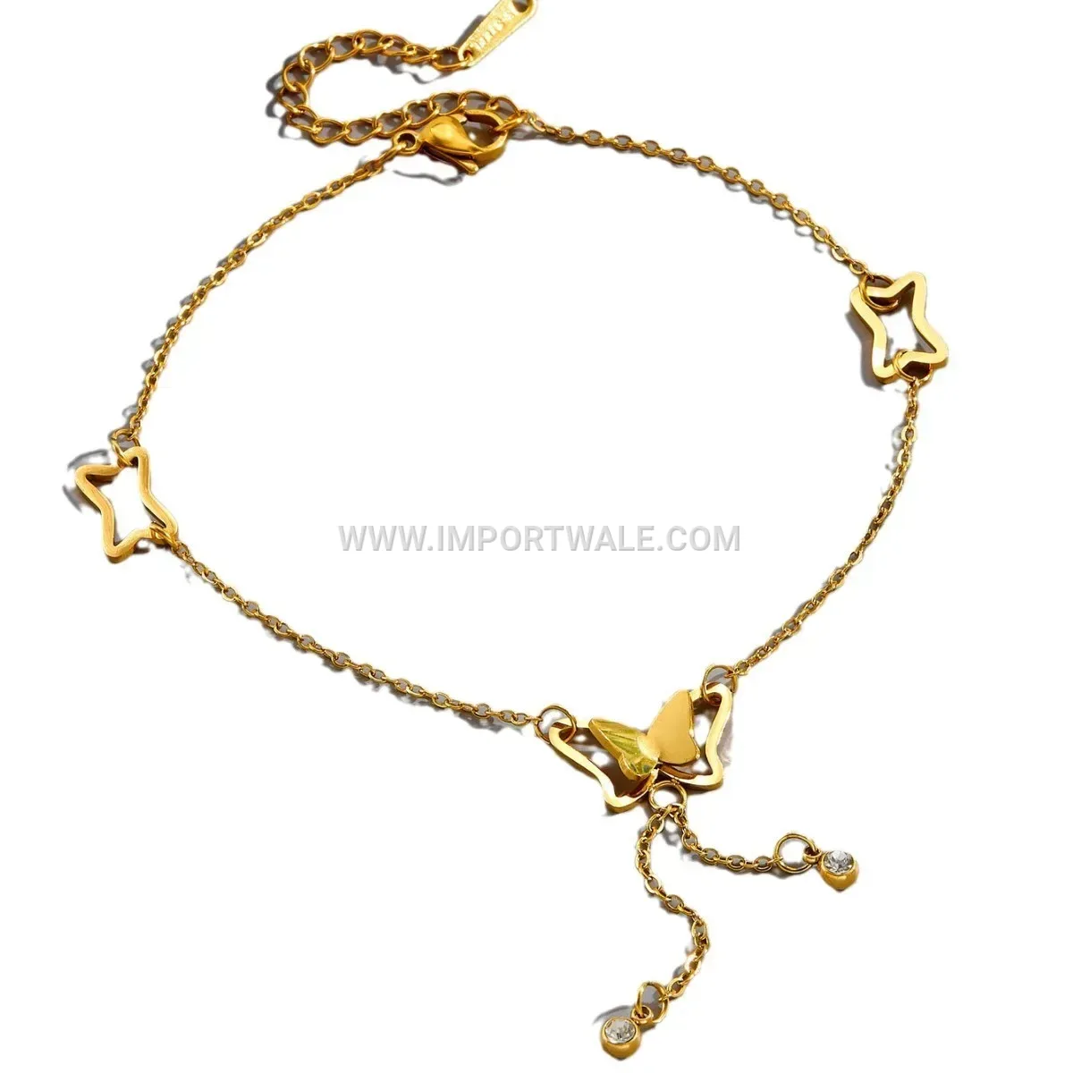 Gold Toned Butterfly Tassel Charms Premium Anklet Anti Tarnish