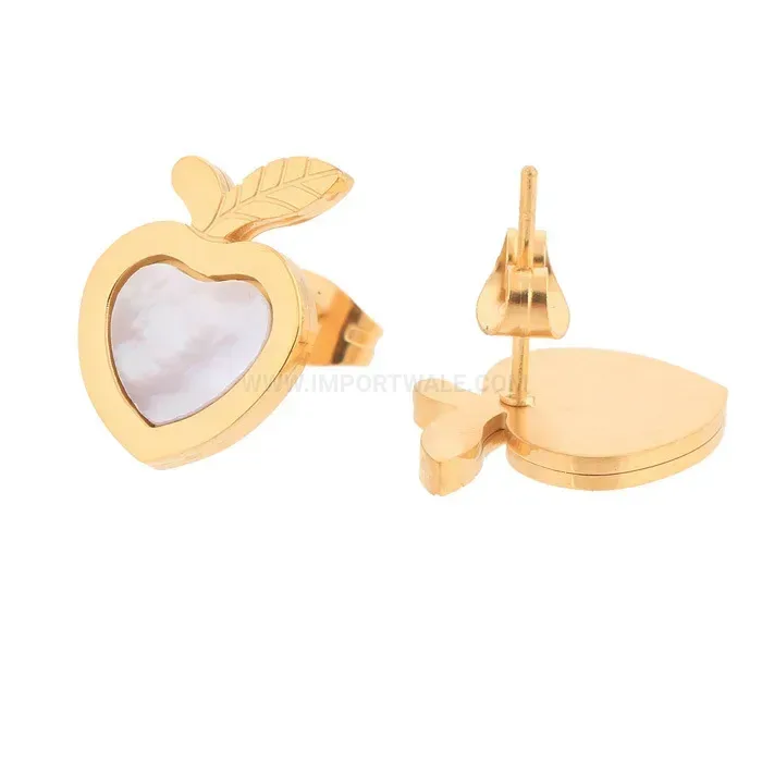 Premium Gold Stainless Steel Heart Apple Shell Stud Earrings