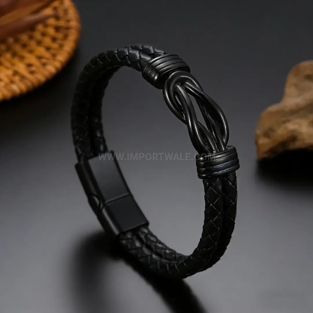 Chic Braided Faux Leather Wristband with Alloy Magnetic Clasp