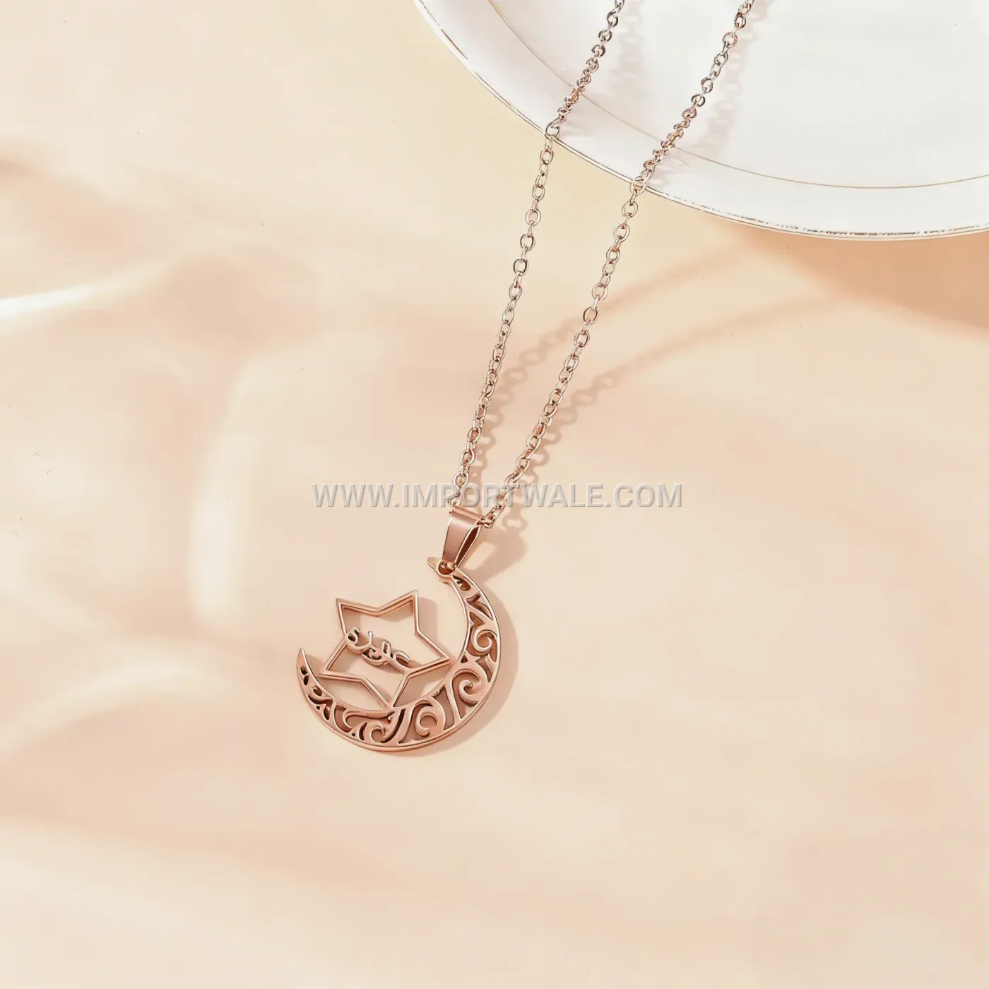 Delicate Stainless Steel Celestial Moon and Stars Pendant Necklace