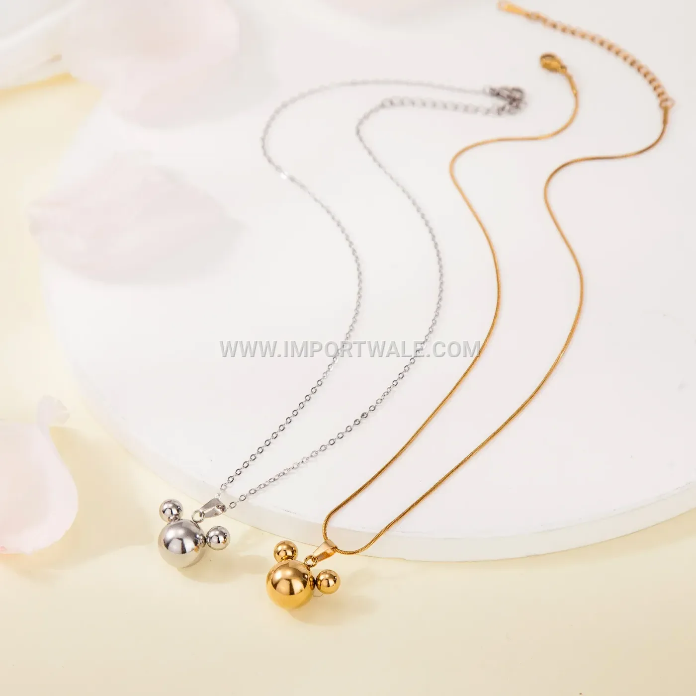 Gold Plated Stainless Steel Natural Stone Mouse Pendant Necklace