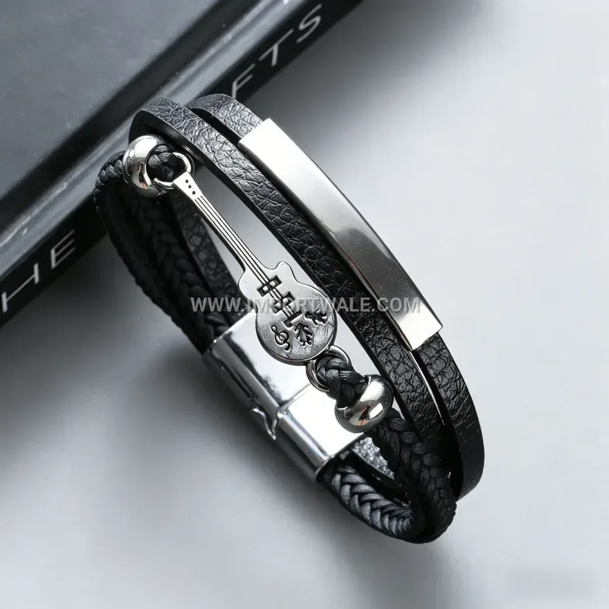 Multi-Layer Braided PU Leather Guitar Charm Bracelet