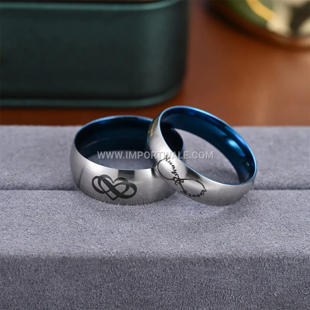 Crown and Heart Engraved Stainless Steel Couple Ring