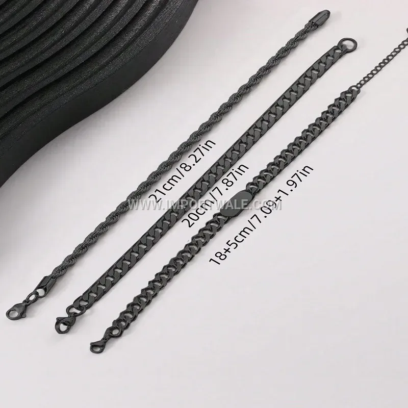 Black Stainless Steel Geometric Jewelry Set with Necklace Ring and Bracelet