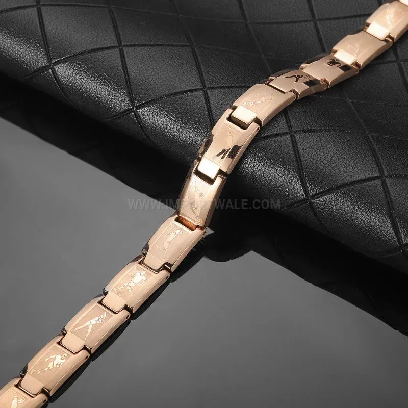 Bold Pure Titanium Bio Magnetic Golf Pattern Link Bracelet