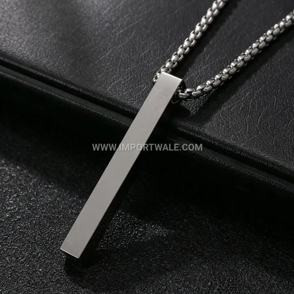Minimalist Vertical Bar Stainless Steel Men Pendant Necklace