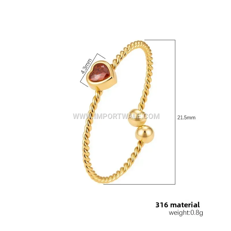 Heart Cut Zircon Open Stainless Steel Adjustable Ring