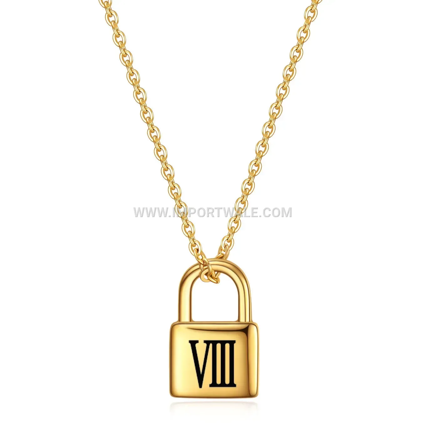 Engraved Roman Numeral Padlock Pendant Chain Necklace in Stainless Steel