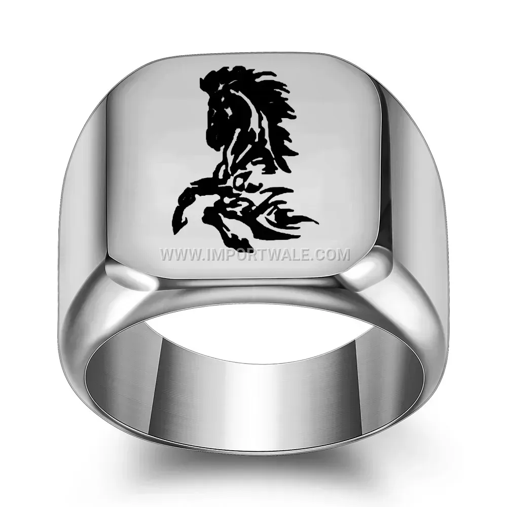 Square Galloping Horse Stainless Steel Men Signet Ring