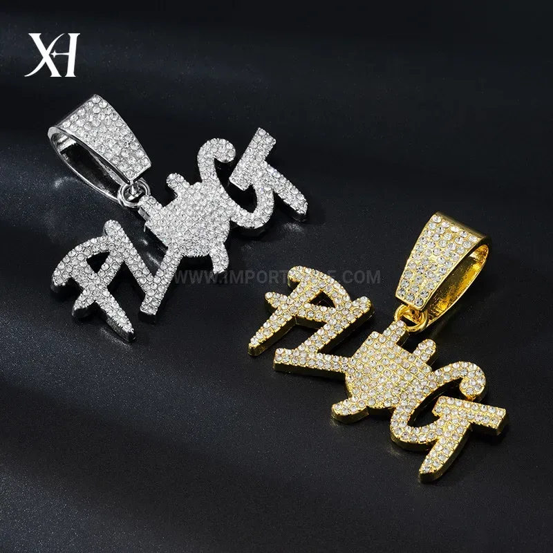 Trendy Rhinestone Pavé Letter Pendant Alloy Hip Hop Cuban Chain Necklace