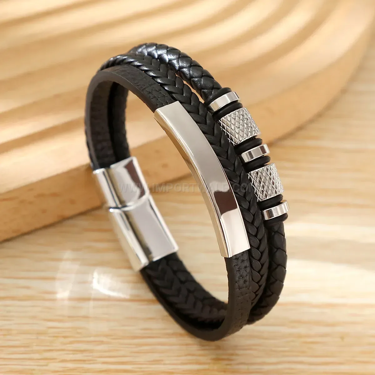 Trendy Multi Strand Braided Leather Bracelet With Magnetic Alloy Clasp