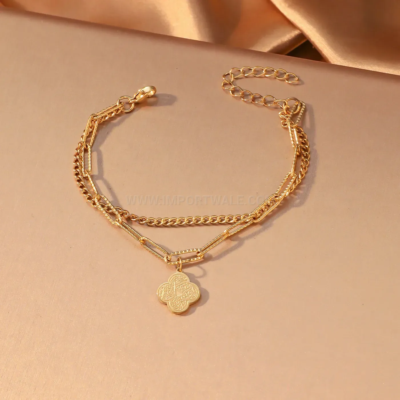 Layered Stainless Steel Arabic Calligraphy Clover Link Chain Bracelet