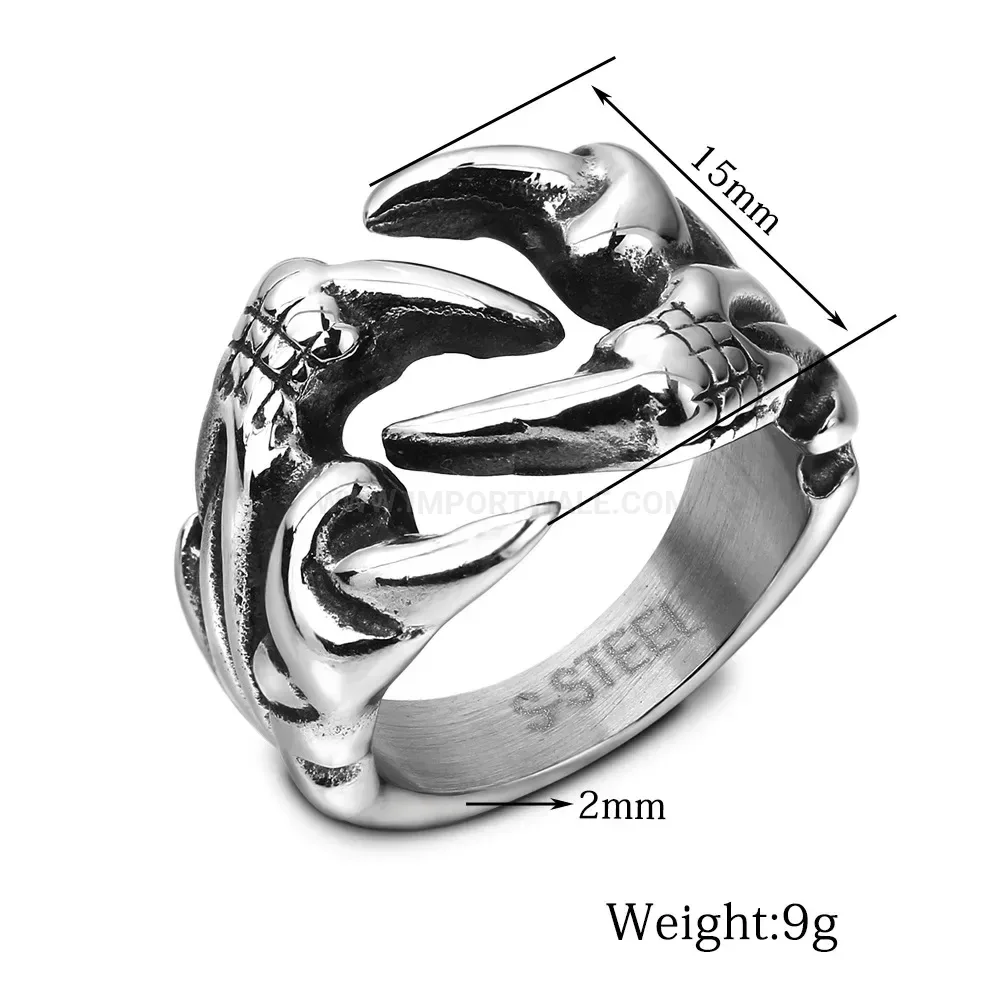 Modern Antique Finish Stainless Steel Dragon Claw Ring