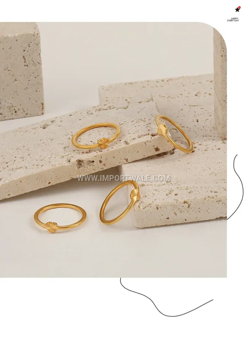 Heart Engraved Minimalist 18K Gold Plated Stainless Steel Ring