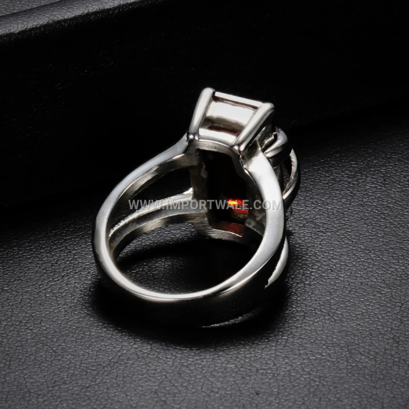Stainless Steel Cross Red Gemstone Ring