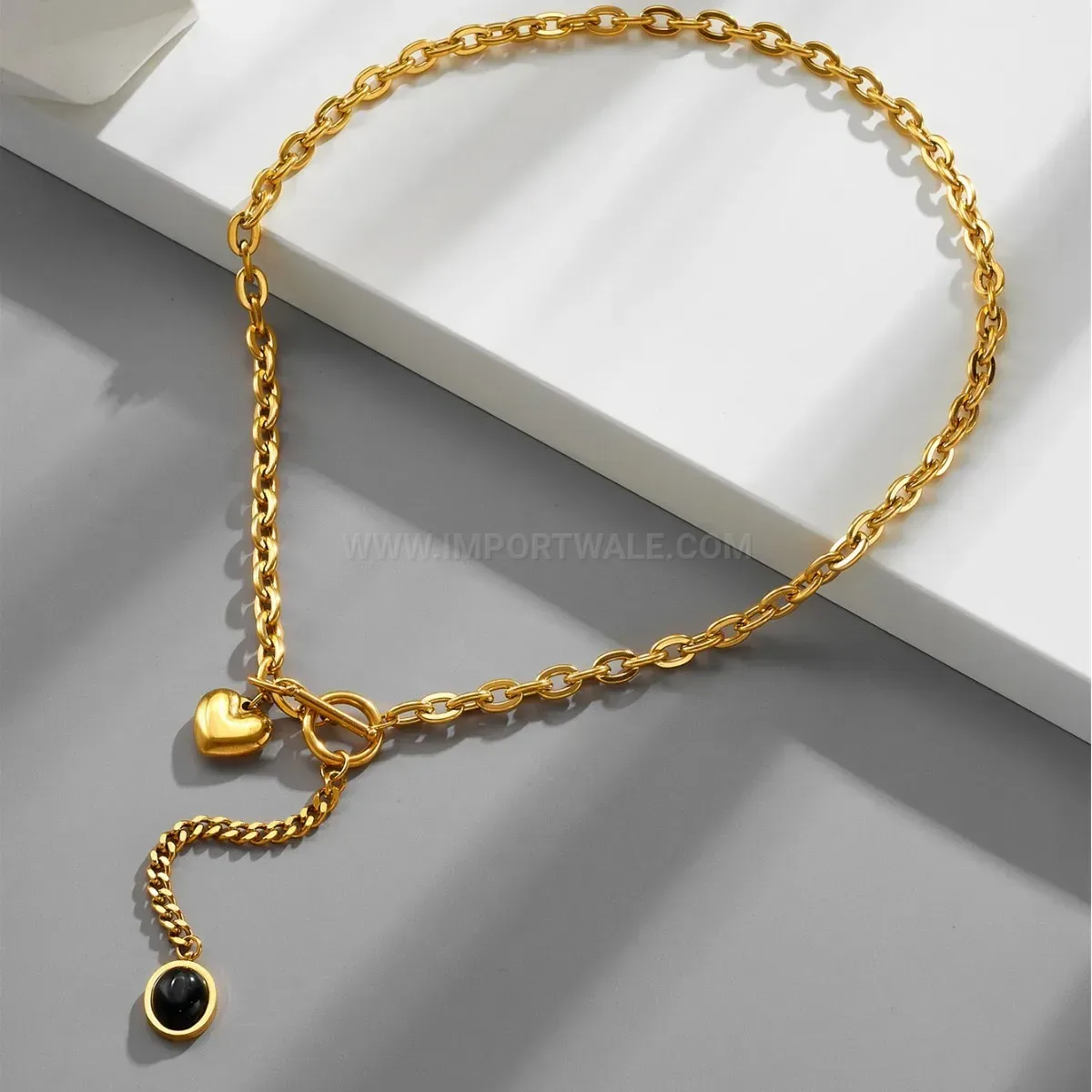 Elegant Titanium Steel Heart Tassel Pendant Necklace With OT Buckle