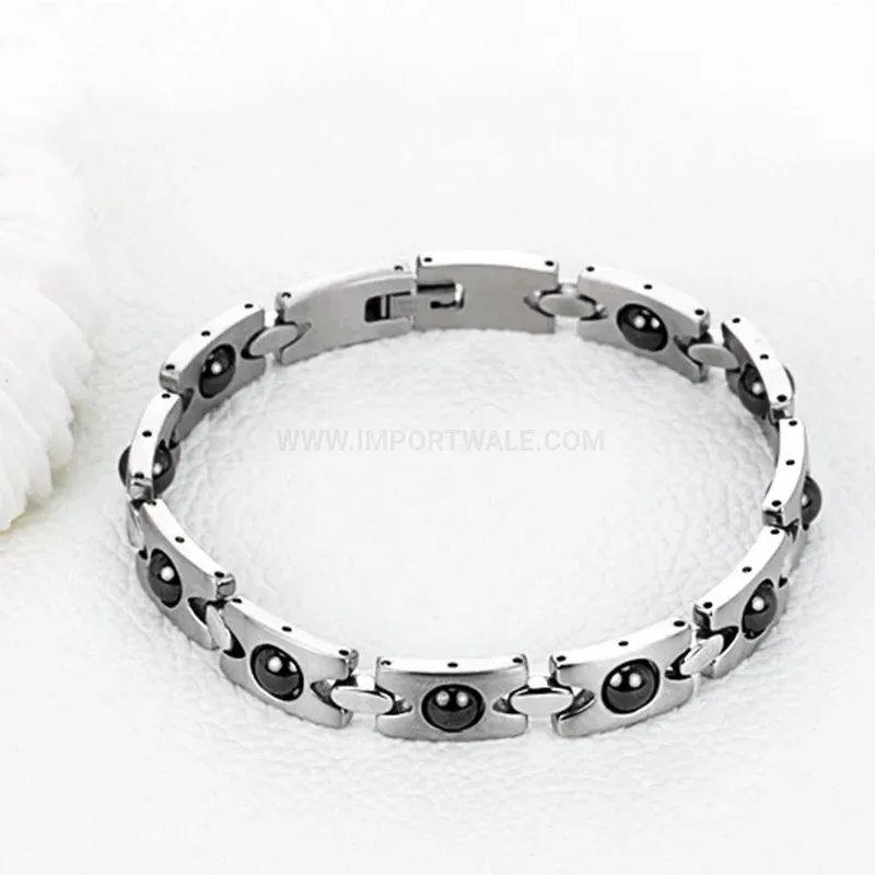 Chic Couples Pure Titanium Rotating Bio Magnetic Bracelet with Hematite Elements