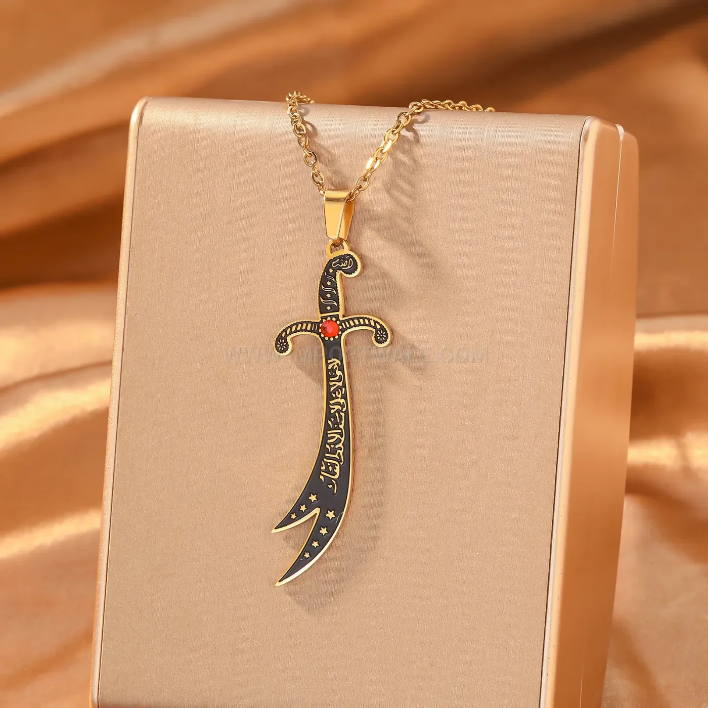 Stainless Steel Zulfiqar Sword Arabic Calligraphy Pendant Necklace