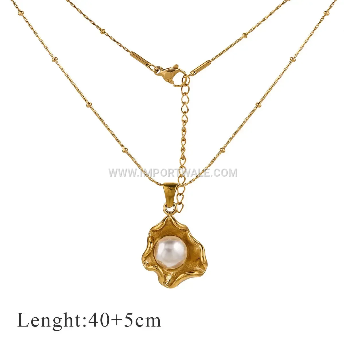 Geometric Shell Round Pendant Stainless Steel Link Chain Necklace