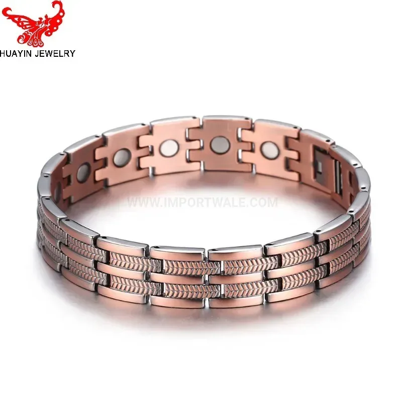 Classic Wide Wheat Pattern Red Copper Magnetic Therapy Link Band
