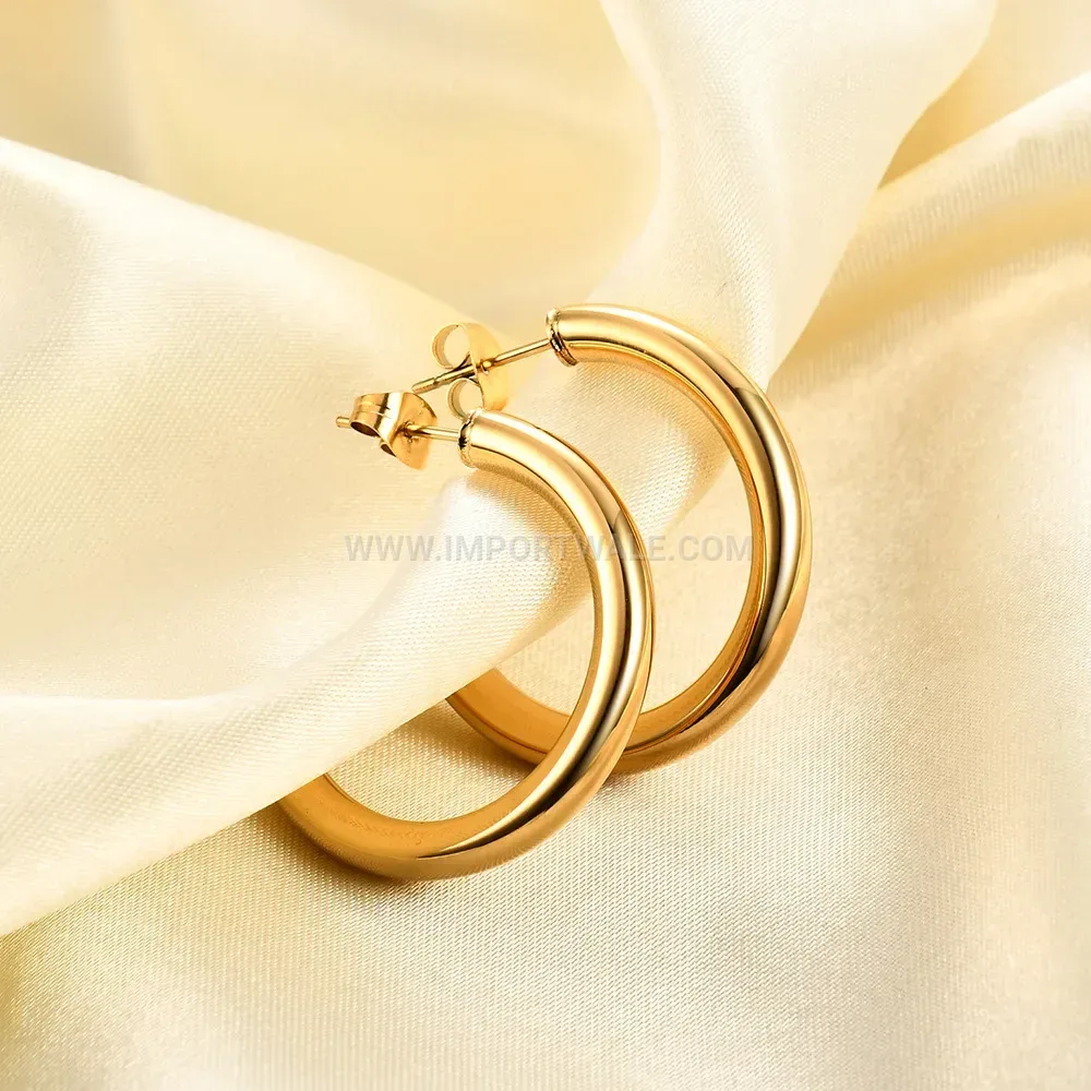 Minimalist 18K Gold Plated Stainless Steel C Shape Hoop Earrings 32mm