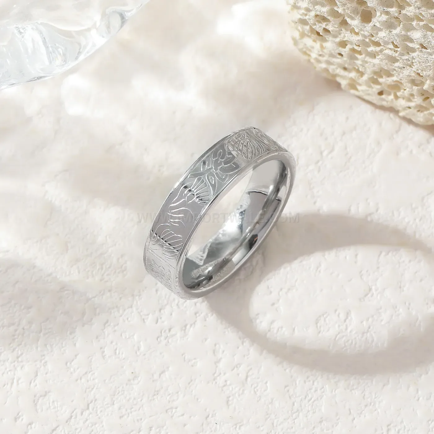 Chic Floral Arabic Calligraphy Stainless Steel Band Ring