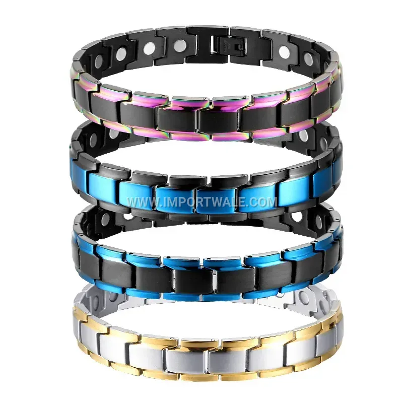 Men's Wave Pattern Magnetic Titanium Steel Link Bracelet