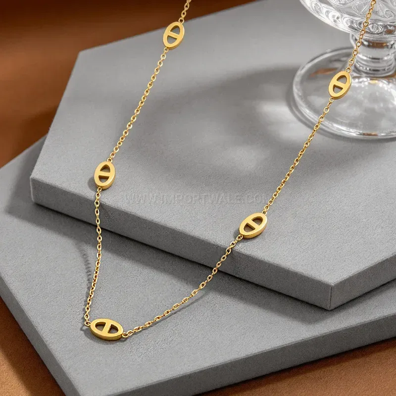Fashion Gold Plated Stainless Steel Pig Nose Chain Jewelry Set