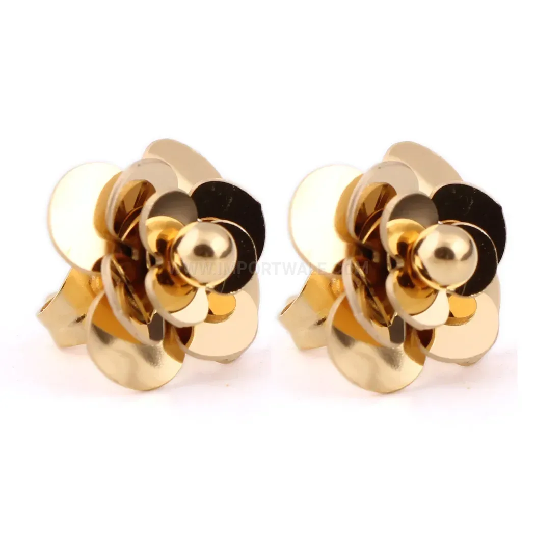 Premium Stainless Steel Camellia Rose Gold Floral Stud Earrings