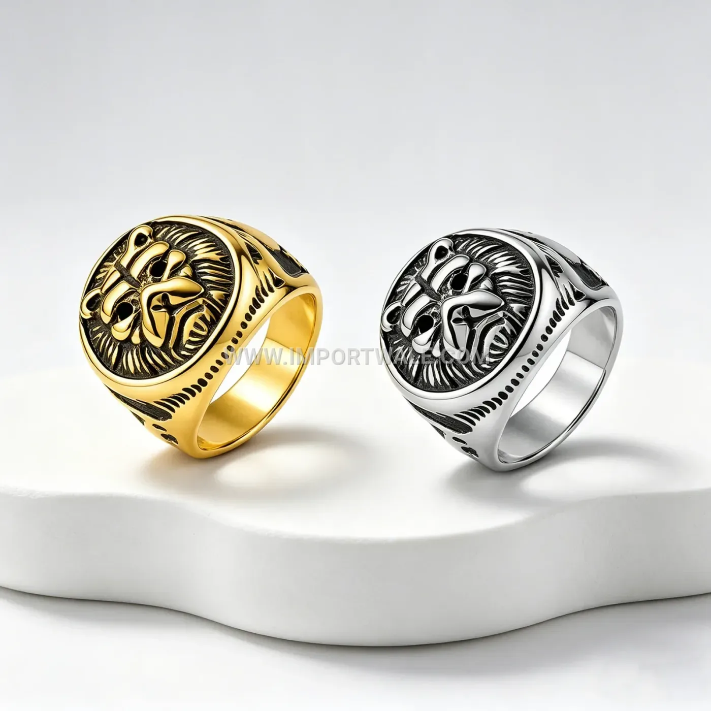 Sculpted Vintage Lion Head Stainless Steel Statement Ring for Men