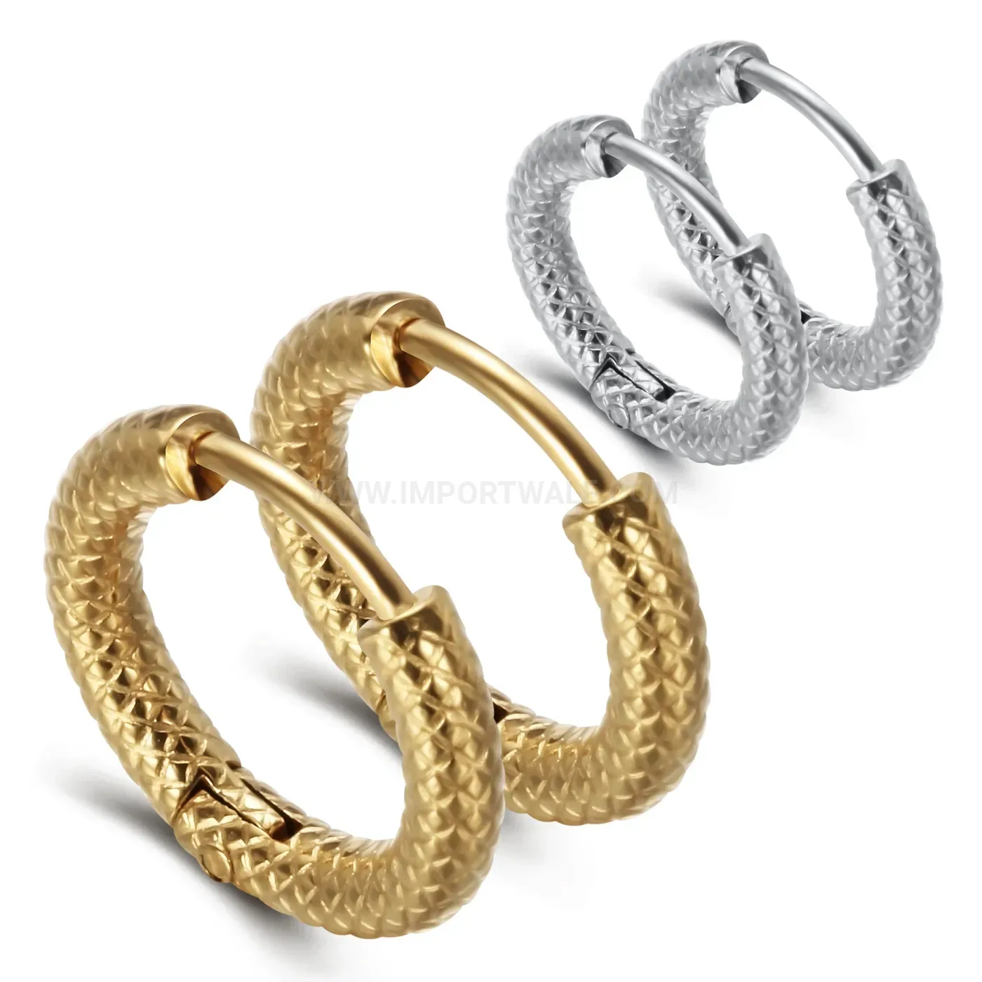 Designer Frosted Snake Textured Stainless Steel Huggie Hoop Earrings